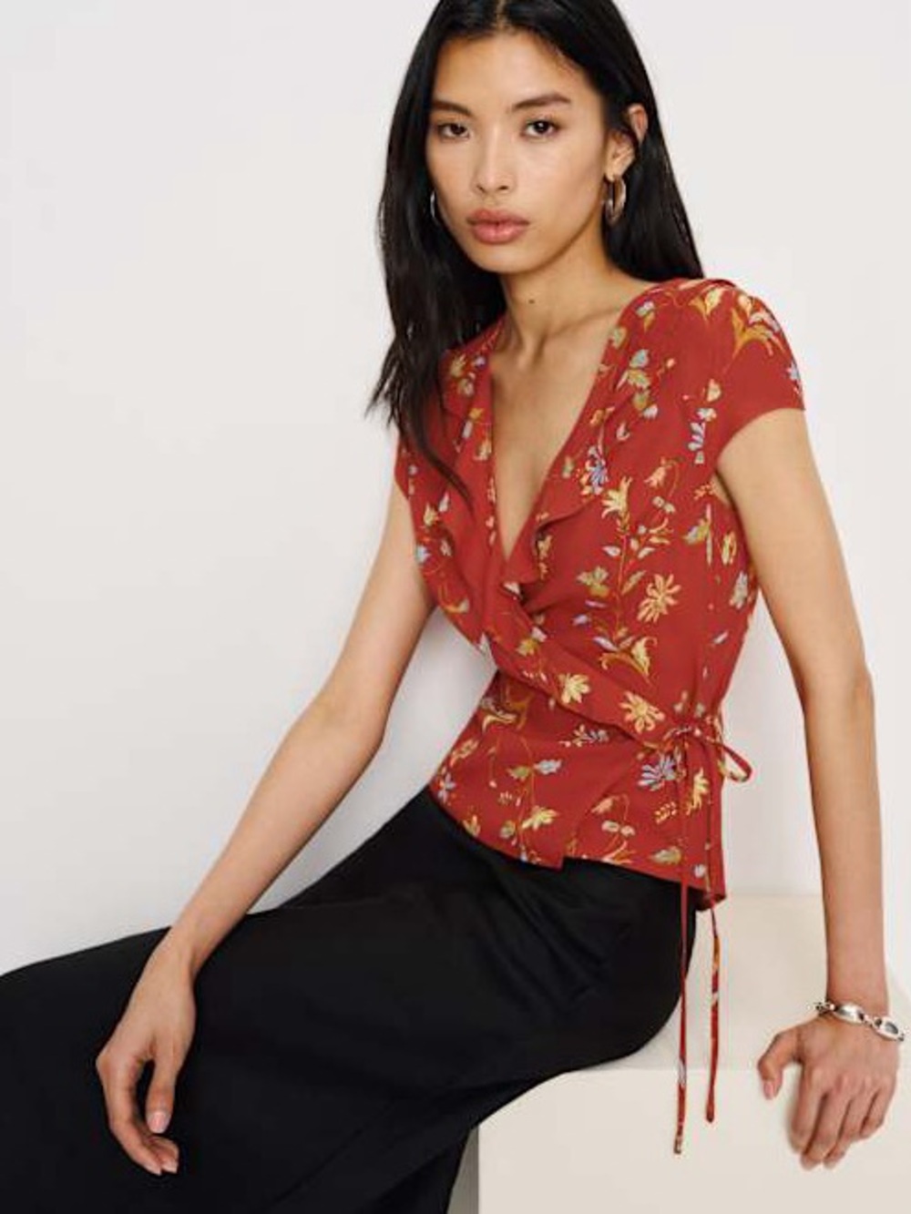 NWT Reformation Clemence Floral Ruffle Wrap Top | Size 8